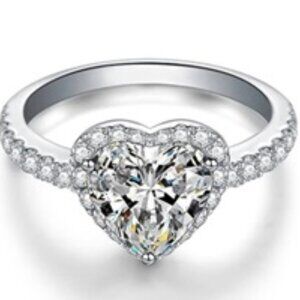 ❤Hollow Gemstone Zircon Thin Sweet Vintage Heart CZ Ring for Women,MARR9118